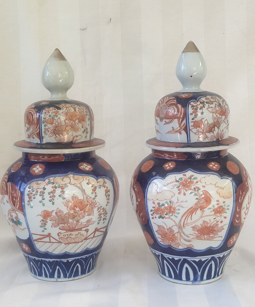 Pair Of Imari Porcelain Potiches 19th Century H35cm-photo-6