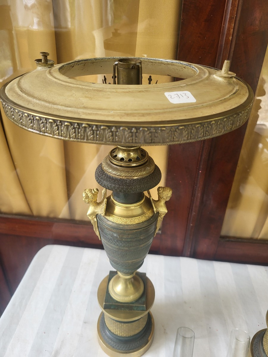 Paire de lampes Carcel  bronze époque Empire  début XIXe -photo-2