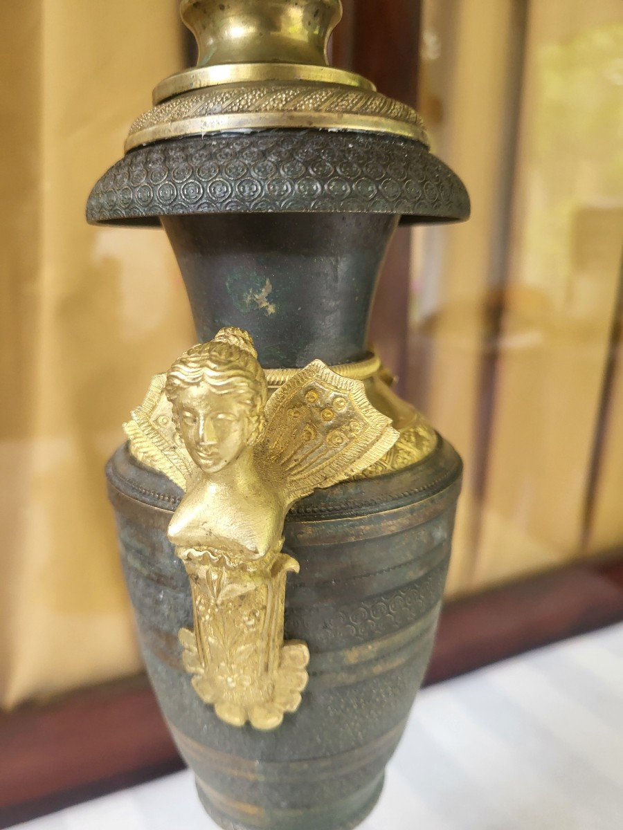 Paire de lampes Carcel  bronze époque Empire  début XIXe -photo-4