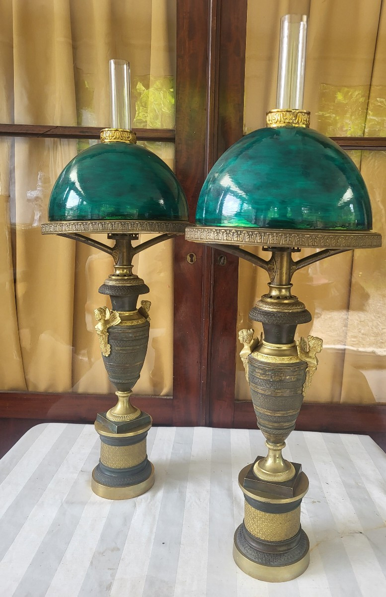 Paire de lampes Carcel  bronze époque Empire  début XIXe -photo-7