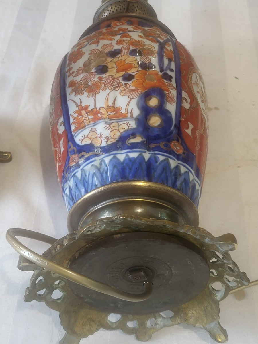 Pair Of Lamps Imari Porcelain Japan Late 19th Elect. H 74-photo-4