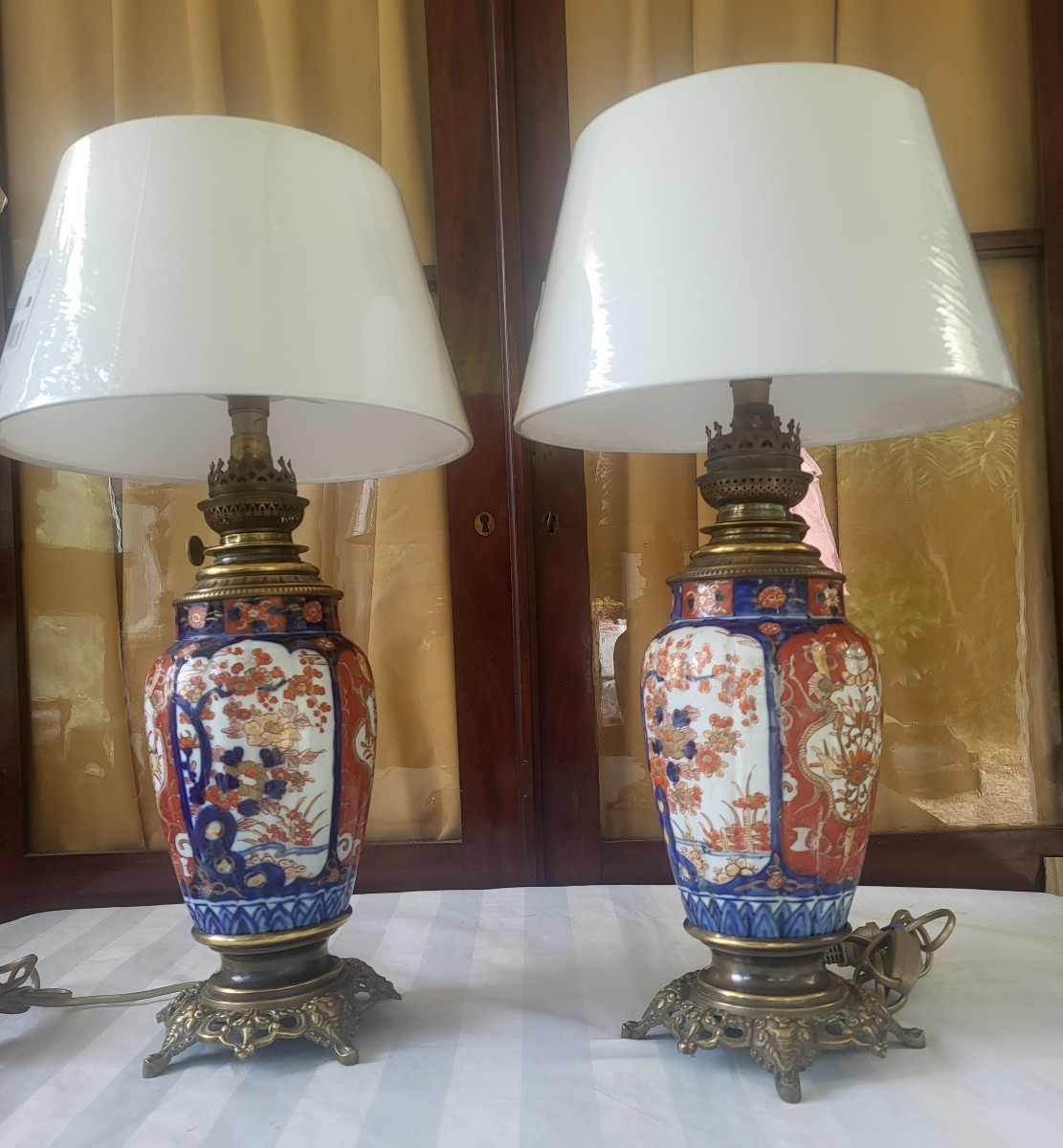 Paire de  lampes Porcelaine Imari  Japon fin XIXe  elect. H 74-photo-7