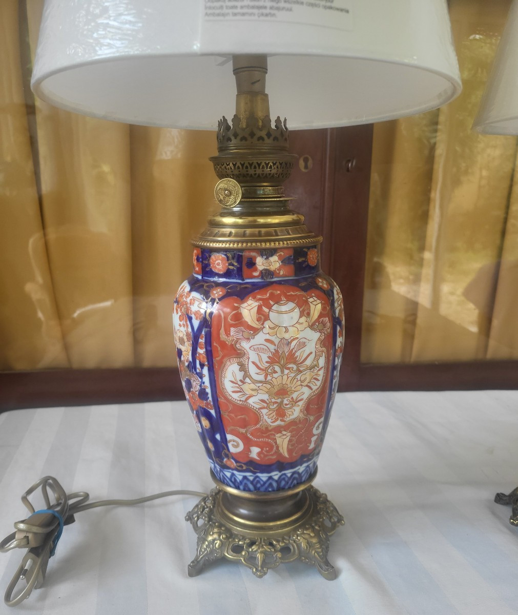Paire de  lampes Porcelaine Imari  Japon fin XIXe  elect. H 74-photo-8