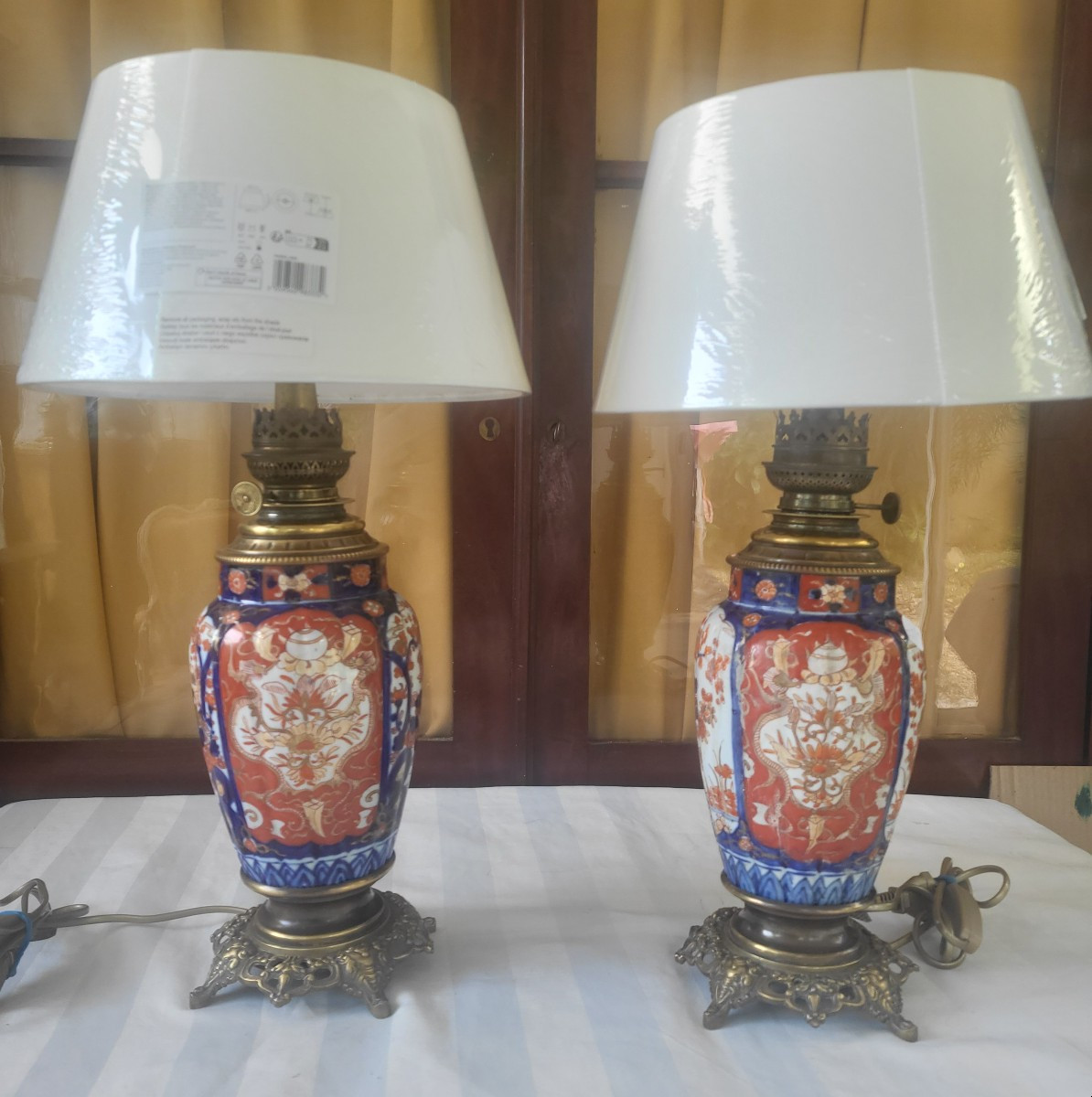 Paire de  lampes Porcelaine Imari  Japon fin XIXe  elect. H 74-photo-3