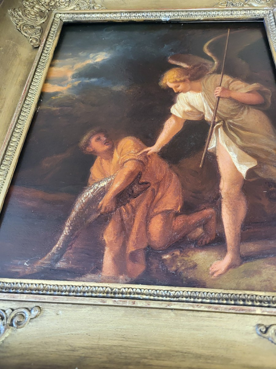Early 19th Century French School Oil On Panel Tobi And The Angel-photo-4