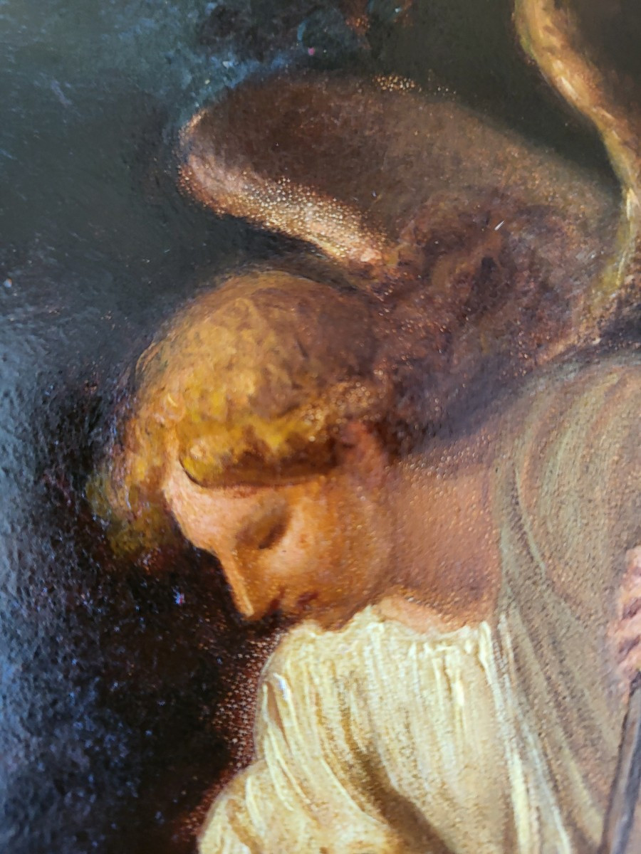 Early 19th Century French School Oil On Panel Tobi And The Angel-photo-1