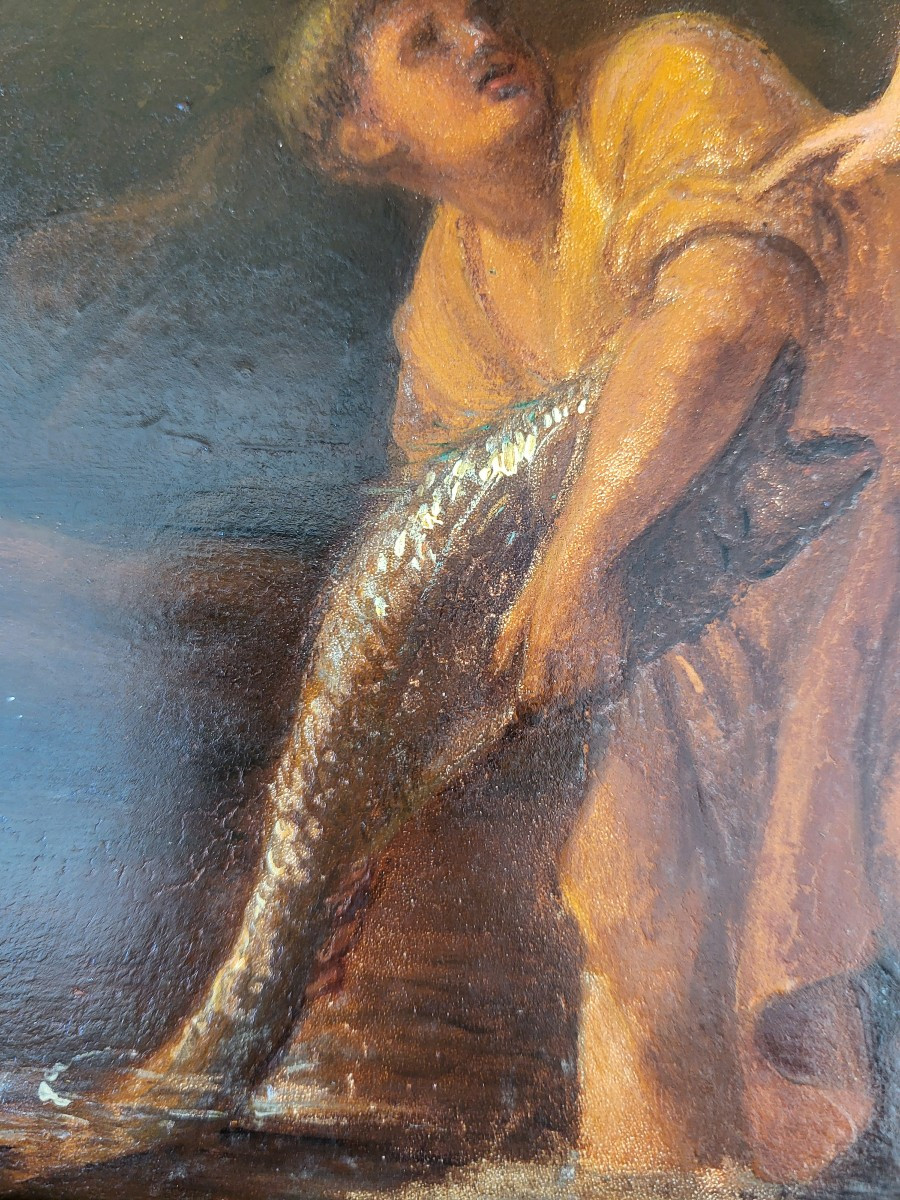 Early 19th Century French School Oil On Panel Tobi And The Angel-photo-2