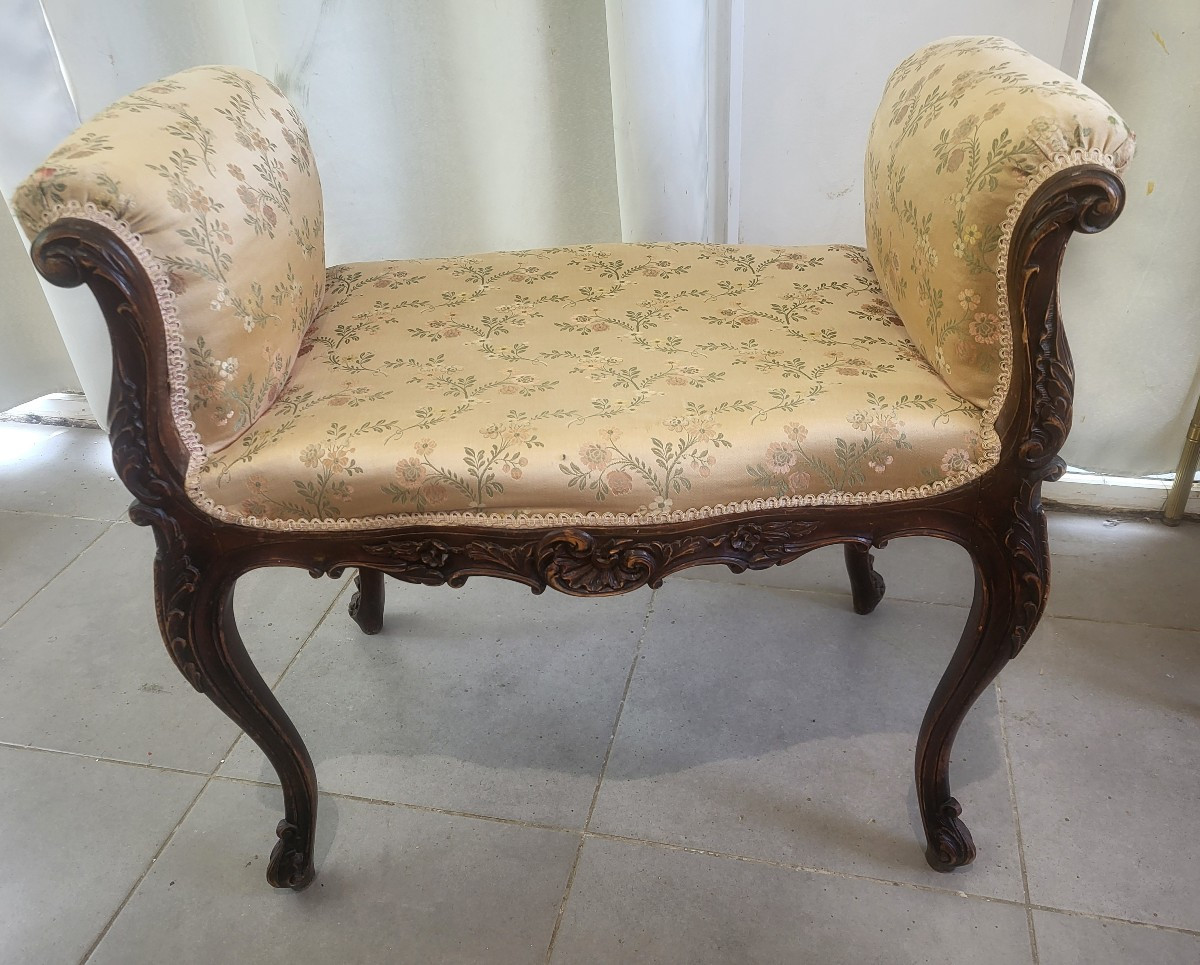 Tabouret banquette  Louis XV  époque XIXe  siècle -photo-2