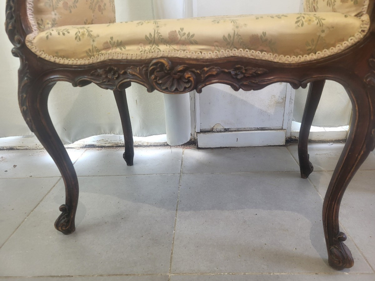 Tabouret banquette  Louis XV  époque XIXe  siècle -photo-3