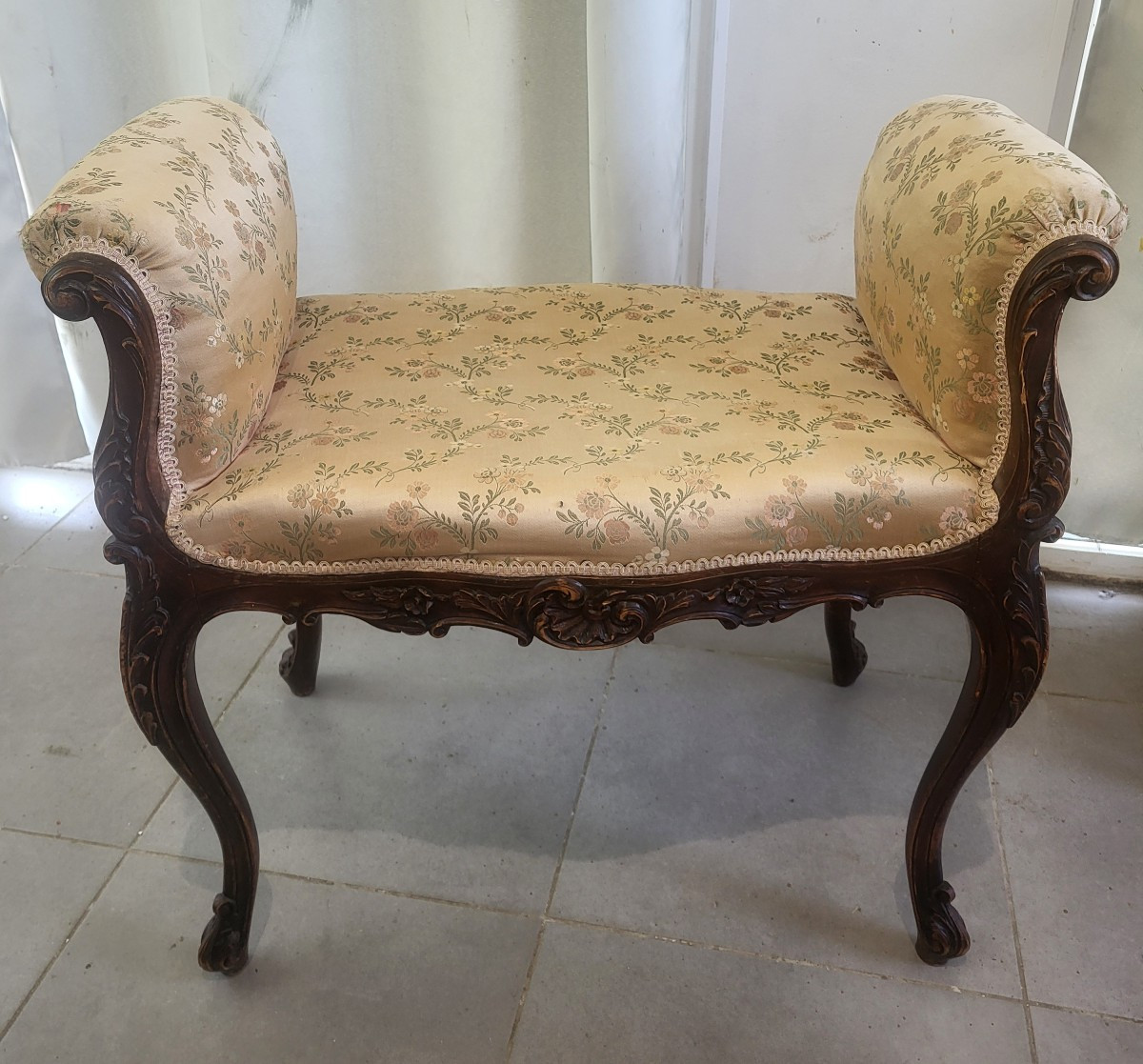 Tabouret banquette  Louis XV  époque XIXe  siècle -photo-4