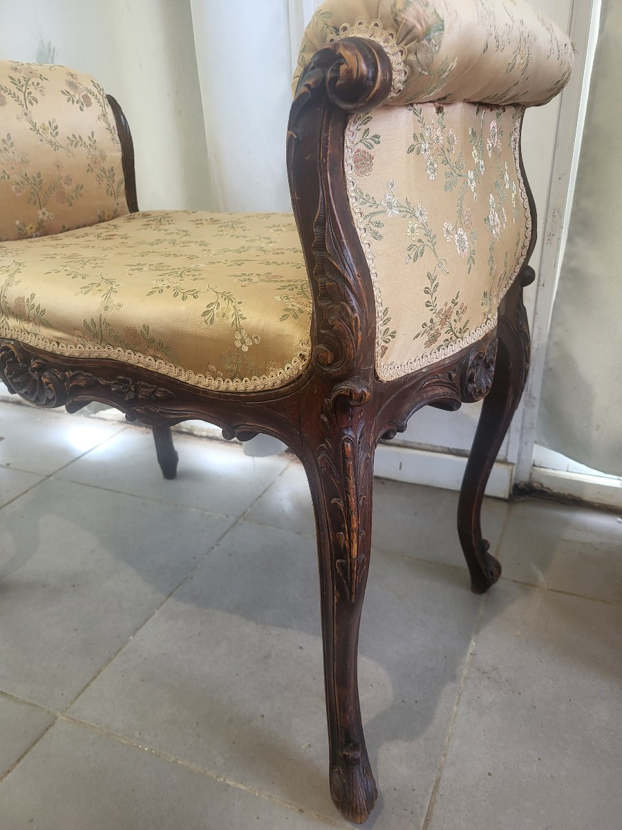 Tabouret banquette  Louis XV  époque XIXe  siècle -photo-6