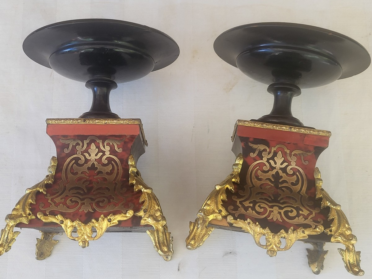 Paire de  cassolettes  Boulle époque Napoléon III XIXe -photo-4