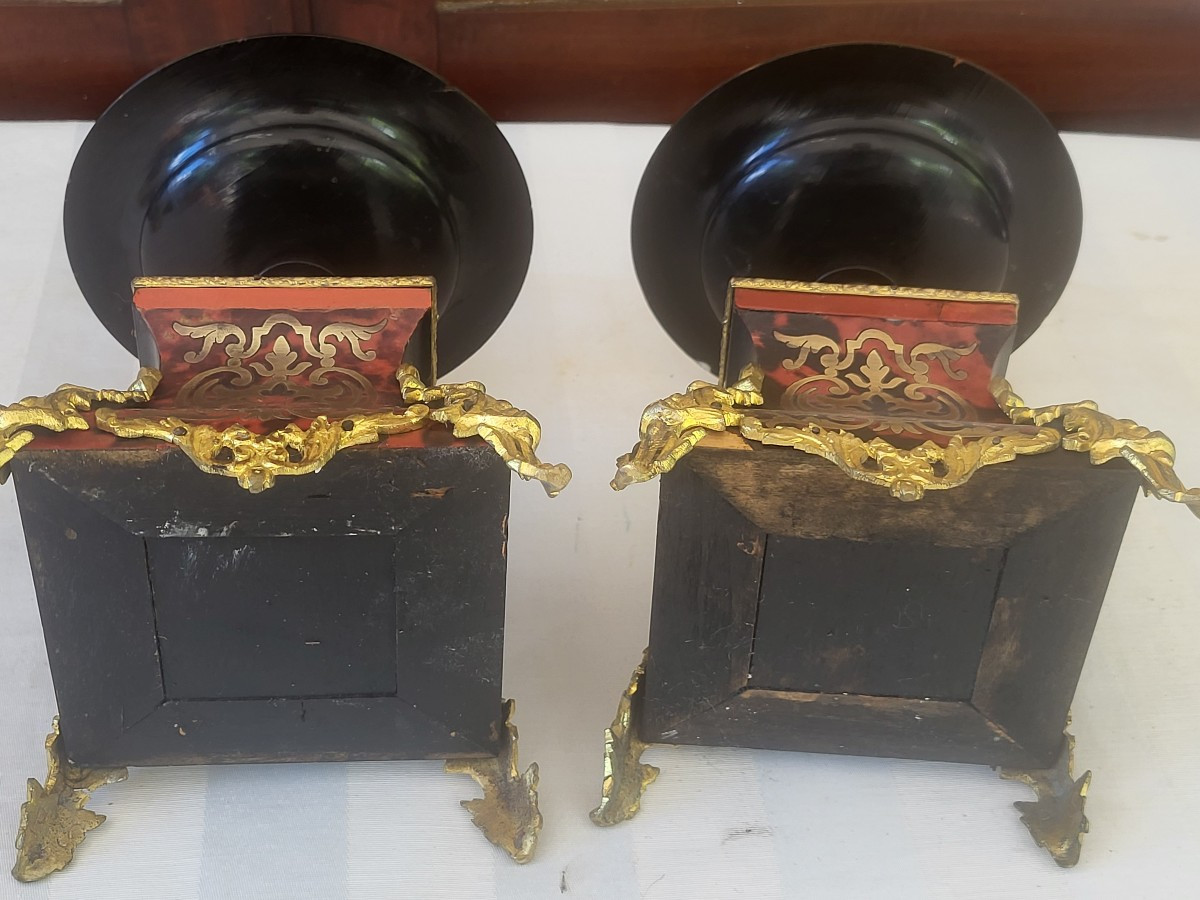 Paire de  cassolettes  Boulle époque Napoléon III XIXe -photo-4