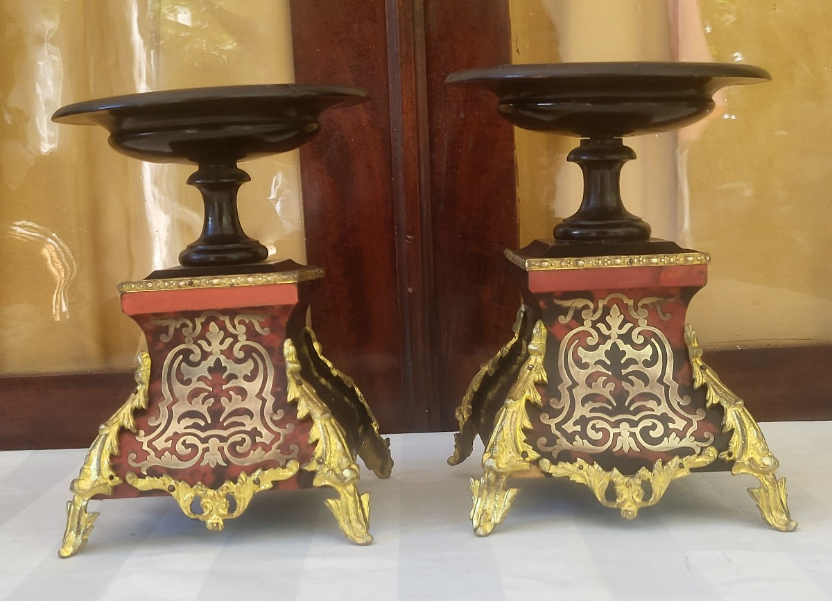 Paire de  cassolettes  Boulle époque Napoléon III XIXe -photo-5