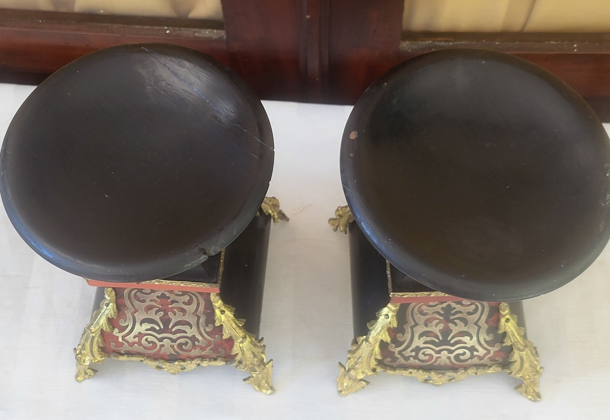 Paire de  cassolettes  Boulle époque Napoléon III XIXe -photo-8