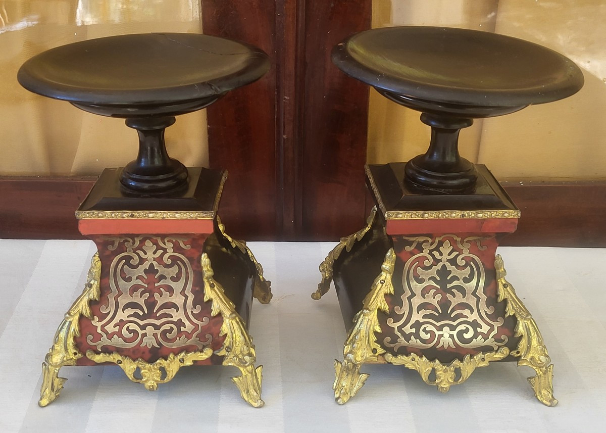 Paire de  cassolettes  Boulle époque Napoléon III XIXe 