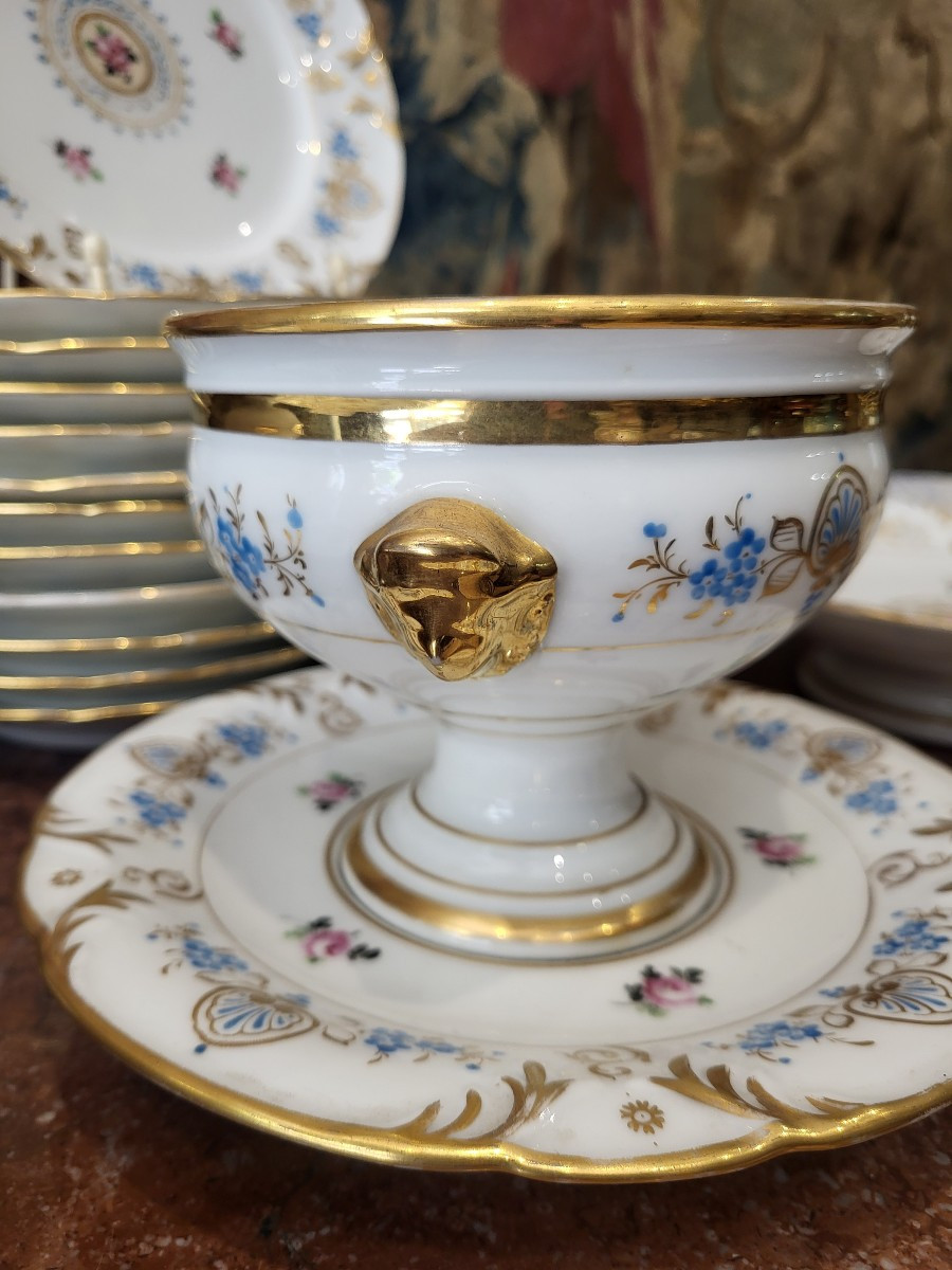 Large Paris Porcelain Dessert Service Restoration Period 19th Century-photo-2