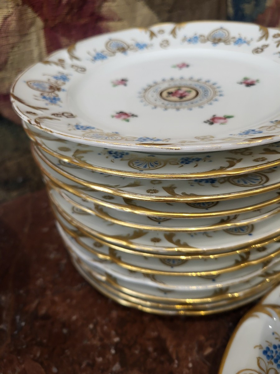 Large Paris Porcelain Dessert Service Restoration Period 19th Century-photo-3