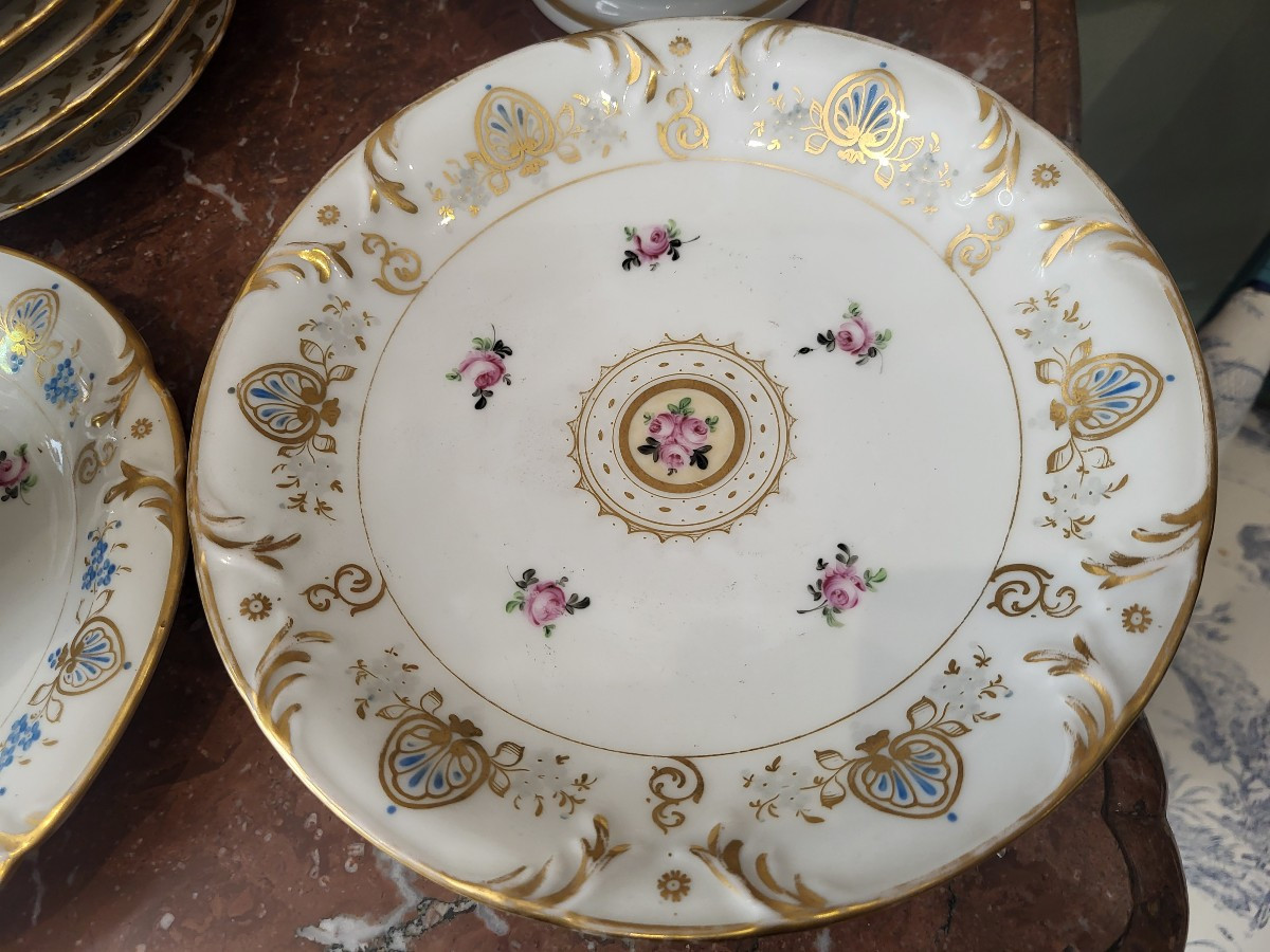 Large Paris Porcelain Dessert Service Restoration Period 19th Century-photo-4