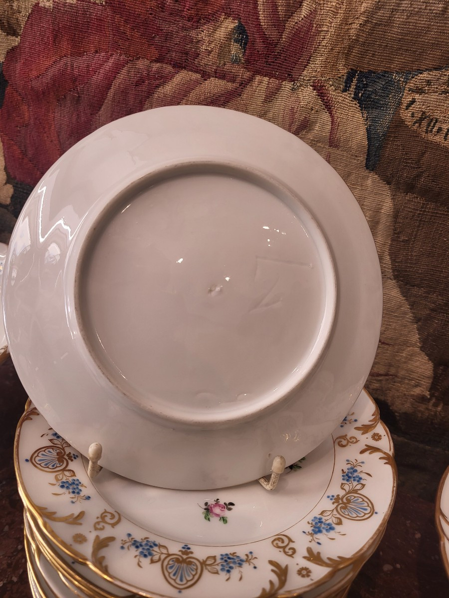 Large Paris Porcelain Dessert Service Restoration Period 19th Century-photo-2