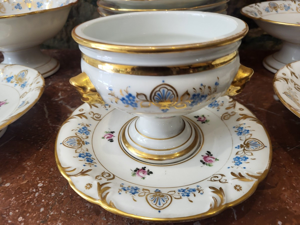 Large Paris Porcelain Dessert Service Restoration Period 19th Century-photo-3