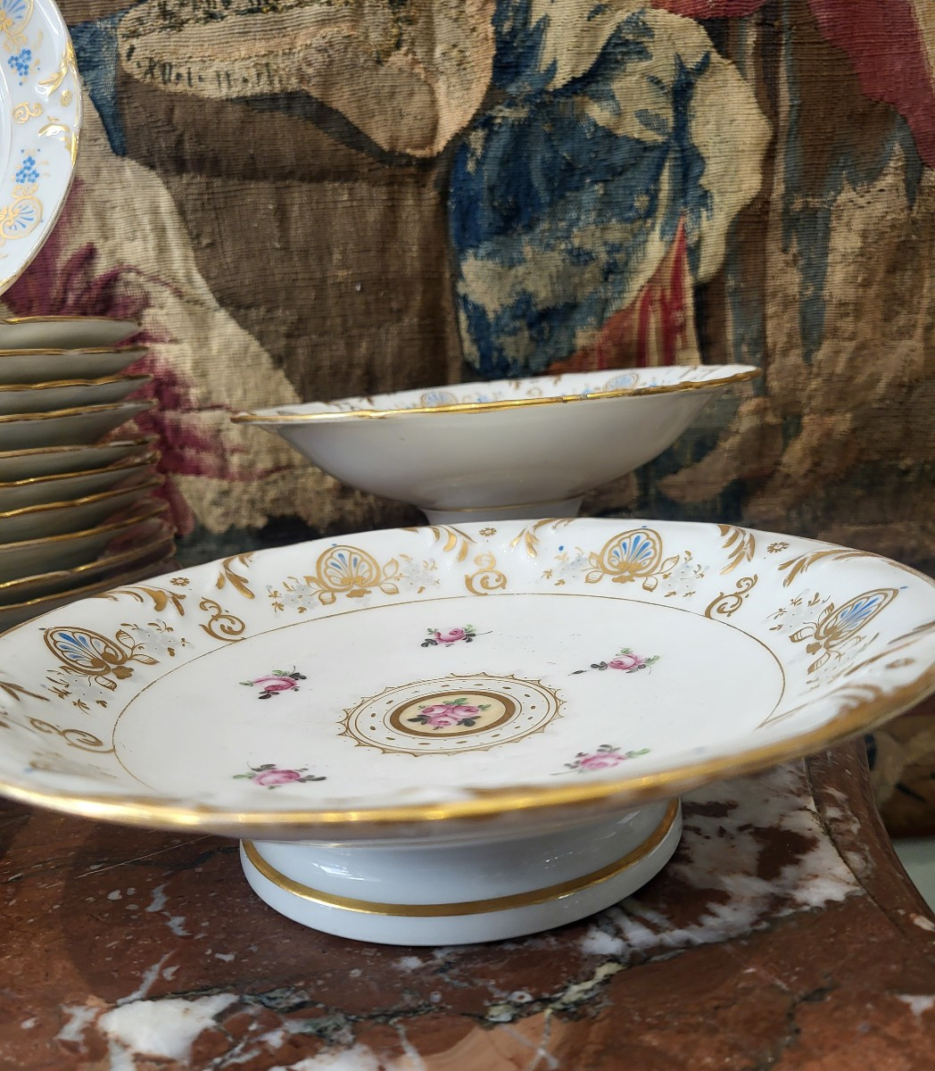 Large Paris Porcelain Dessert Service Restoration Period 19th Century-photo-5