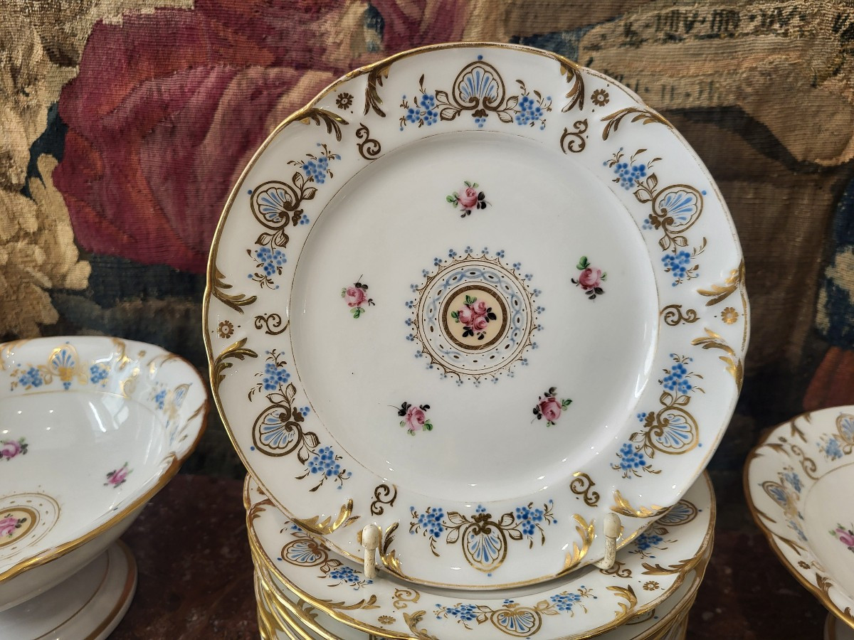 Large Paris Porcelain Dessert Service Restoration Period 19th Century-photo-7