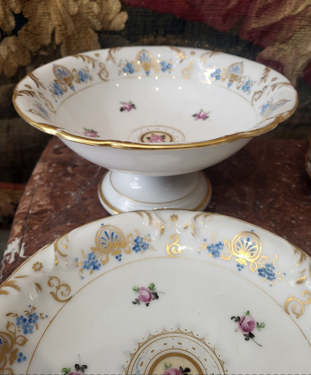 Large Paris Porcelain Dessert Service Restoration Period 19th Century-photo-8