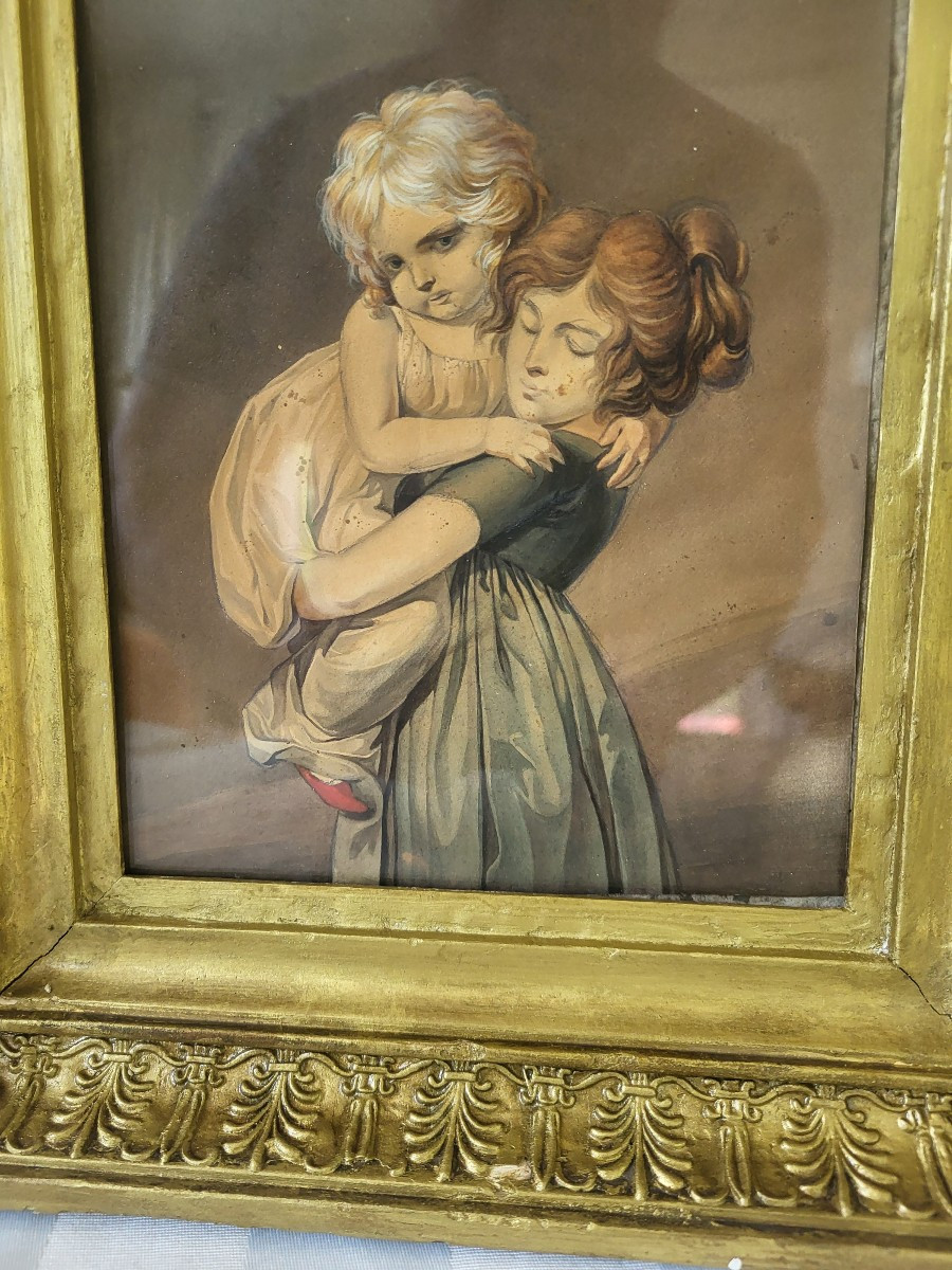 French School Early 19th Century Sv L.l.boily Les Deux Sœurs Gouache Frame Period-photo-2