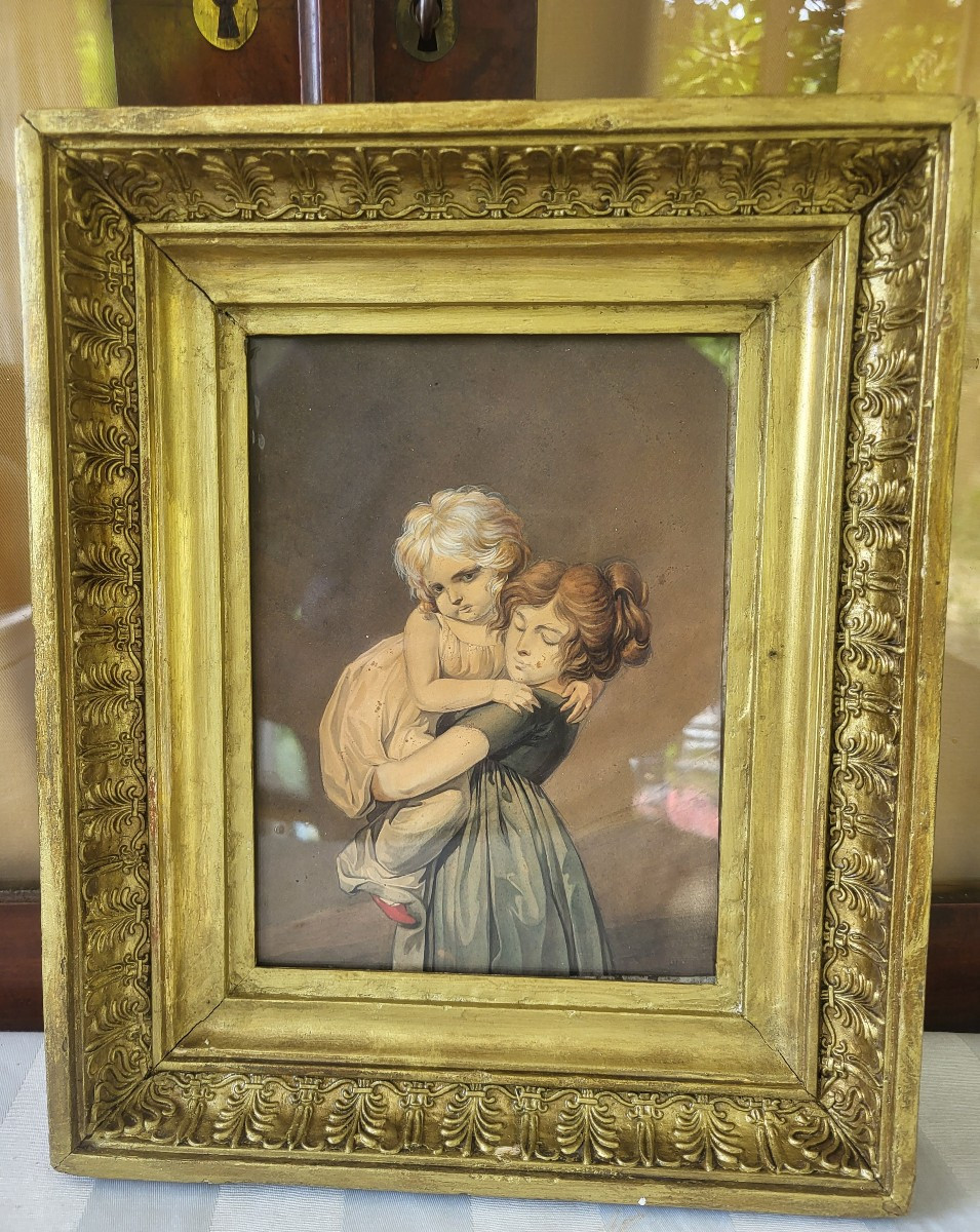 French School Early 19th Century Sv L.l.boily Les Deux Sœurs Gouache Frame Period-photo-4