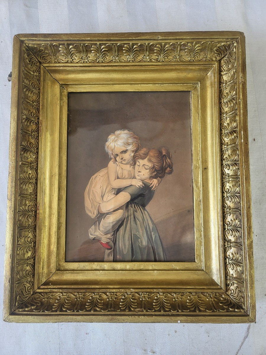 French School Early 19th Century Sv L.l.boily Les Deux Sœurs Gouache Frame Period