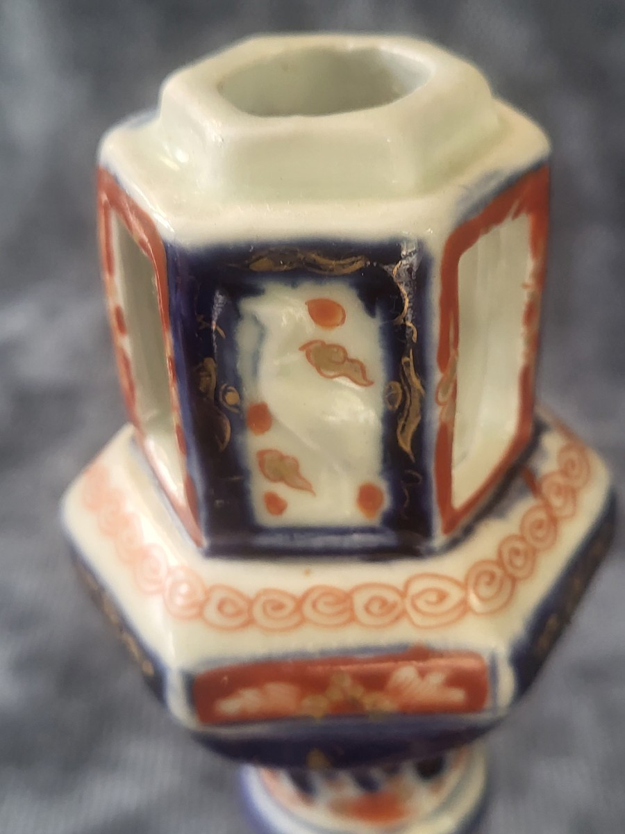 Paire de   lanternes bougeoirs Porcelaine Imari Japon XIXe  monture bronze -photo-3