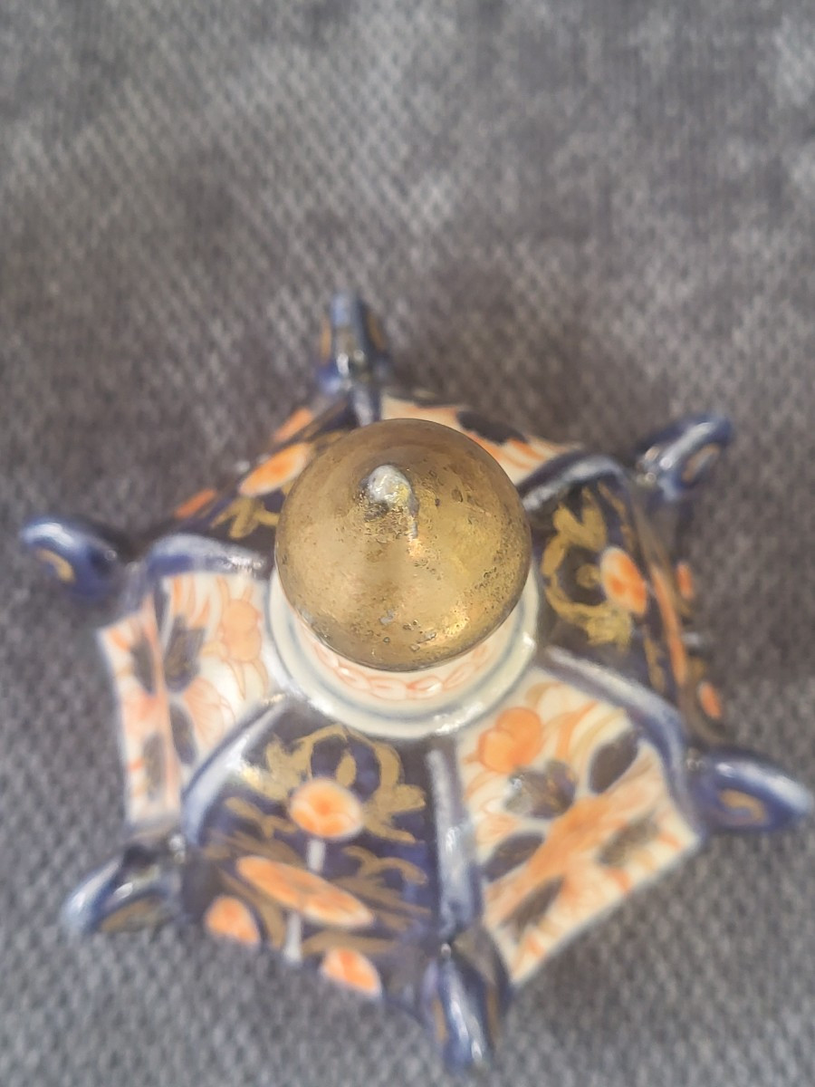 Paire de   lanternes bougeoirs Porcelaine Imari Japon XIXe  monture bronze -photo-5