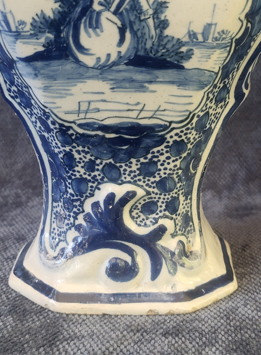 Paire de vases balustre Delft époque XVIII e -photo-5