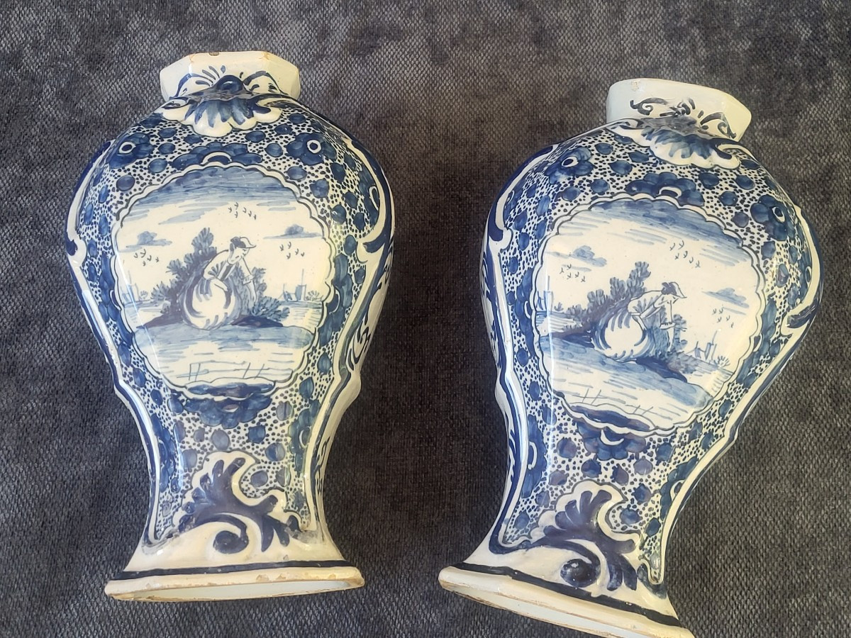 Paire de vases balustre Delft époque XVIII e -photo-6