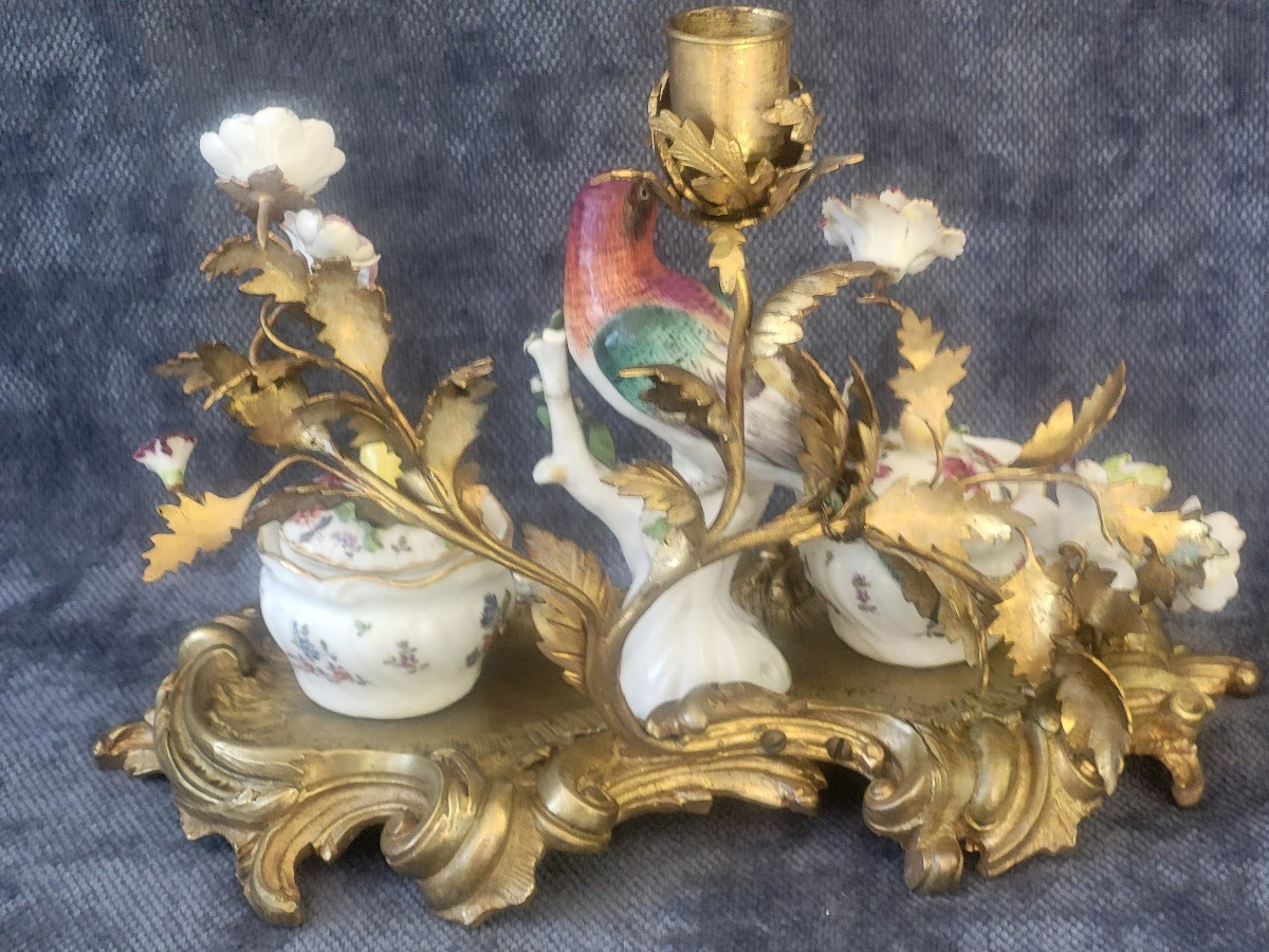 Encrier Meissen et bronze doré  époque  XIXe siècle -photo-2