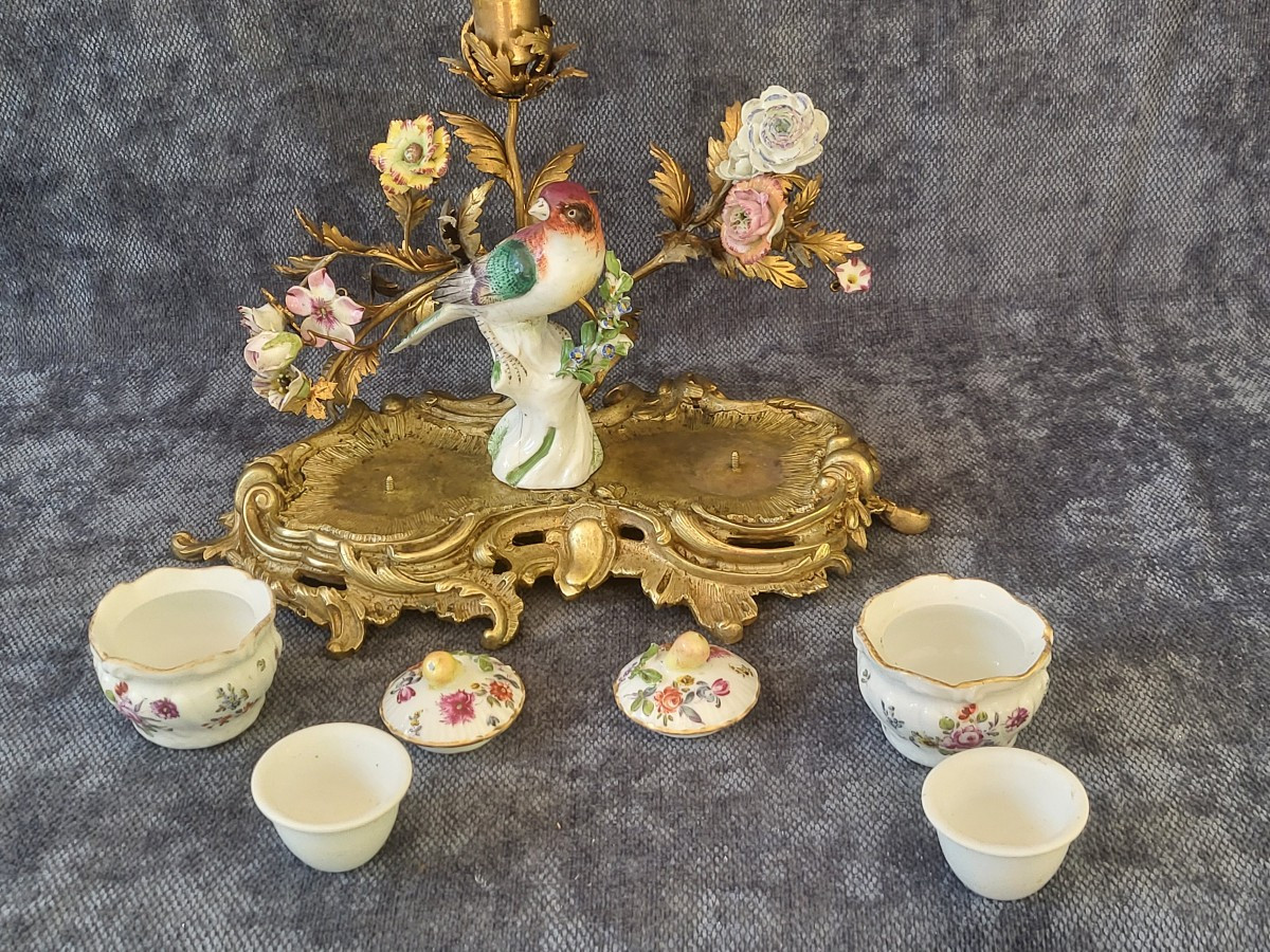 Encrier Meissen et bronze doré  époque  XIXe siècle -photo-3
