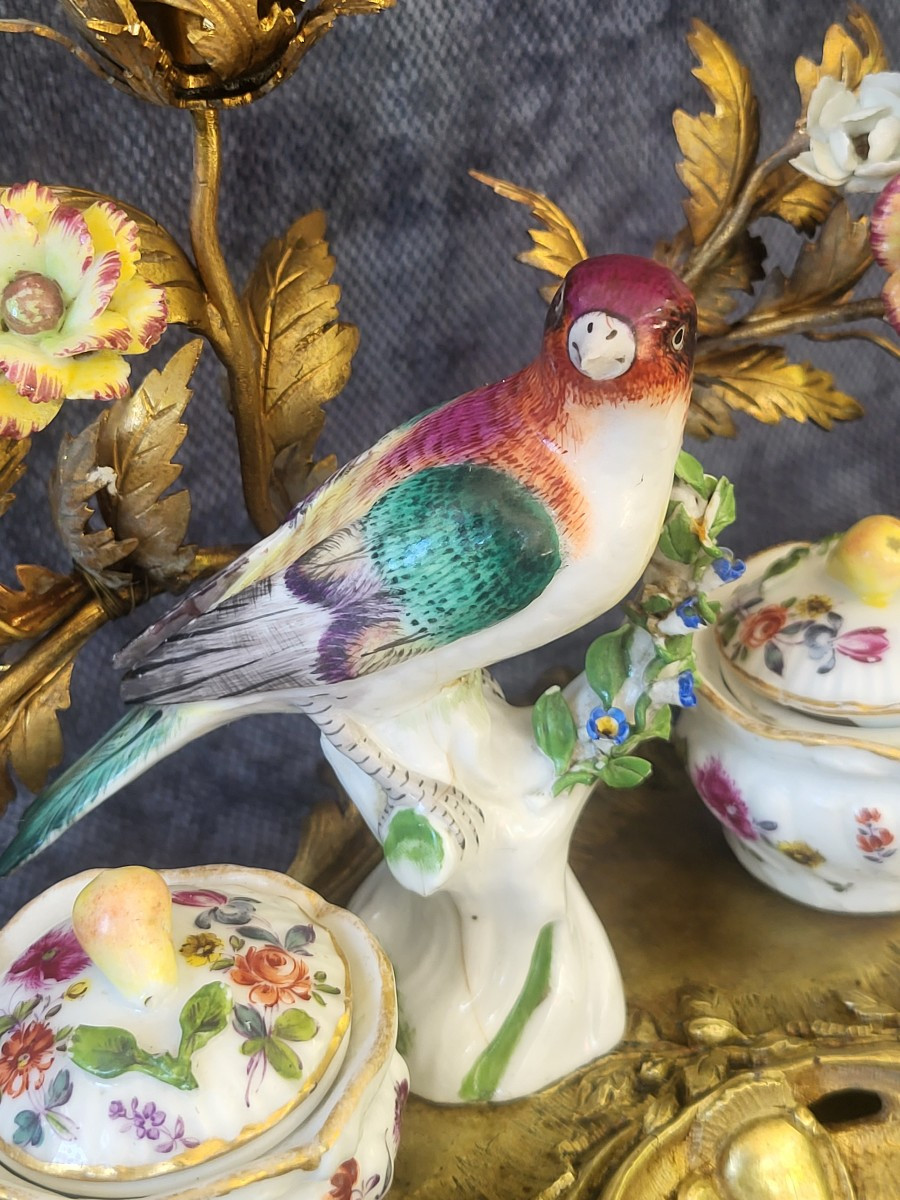 Encrier Meissen et bronze doré  époque  XIXe siècle -photo-2