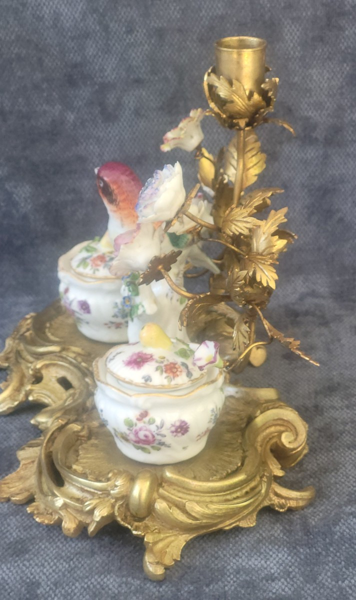 Encrier Meissen et bronze doré  époque  XIXe siècle -photo-5