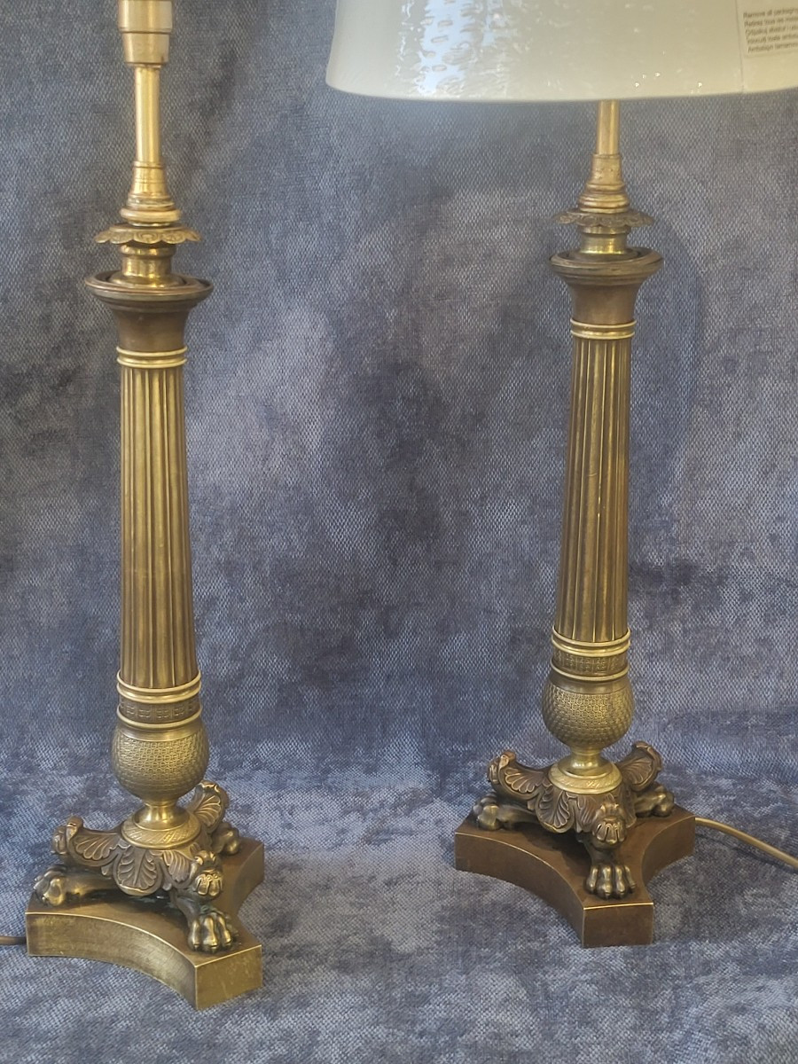 Pair Of Bronze Torch Lamps, Restoration Period, 19th Century-photo-2