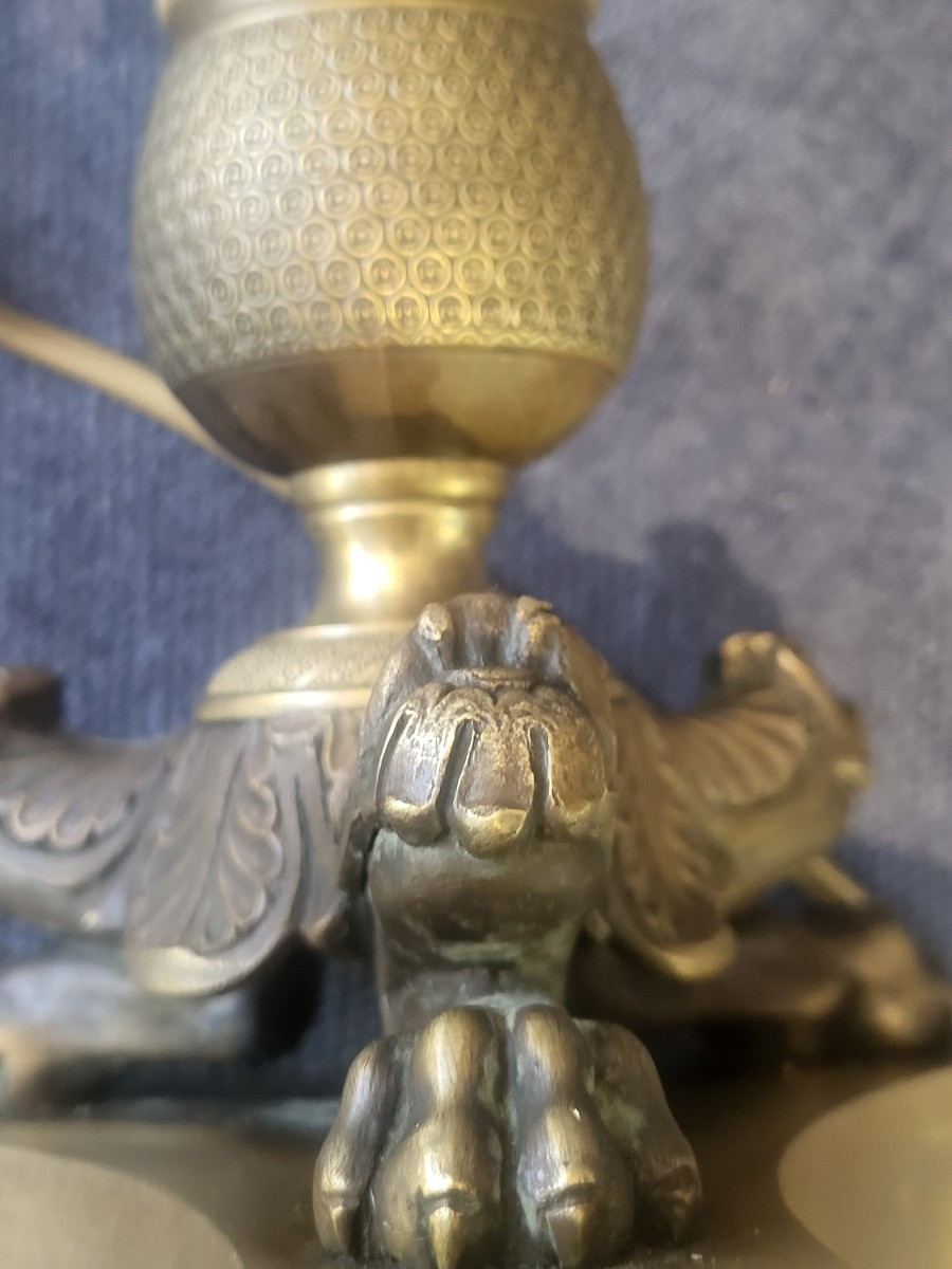 Pair Of Bronze Torch Lamps, Restoration Period, 19th Century-photo-3