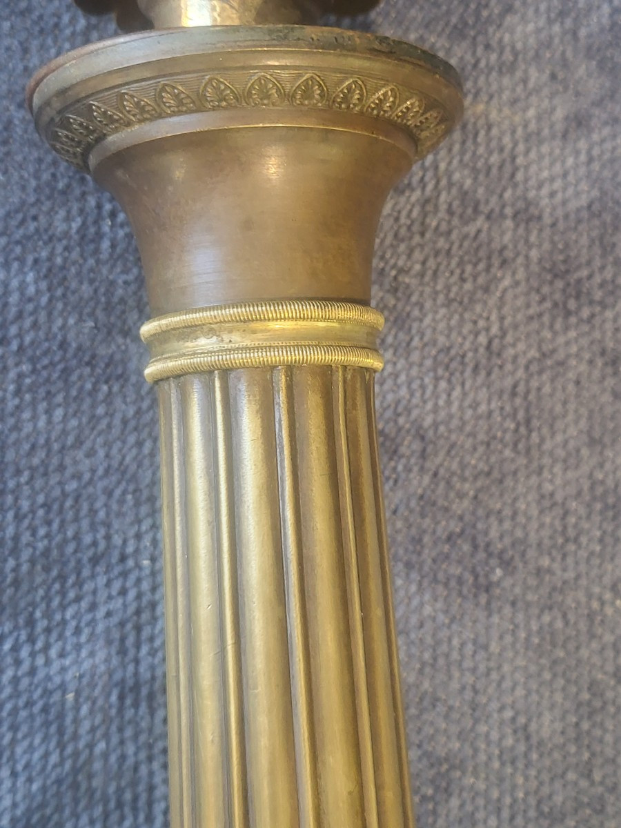 Pair Of Bronze Torch Lamps, Restoration Period, 19th Century-photo-1