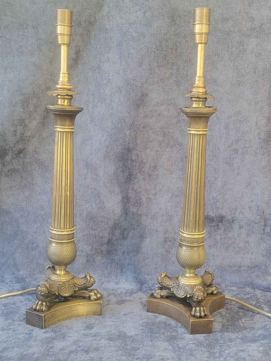 Pair Of Bronze Torch Lamps, Restoration Period, 19th Century-photo-3