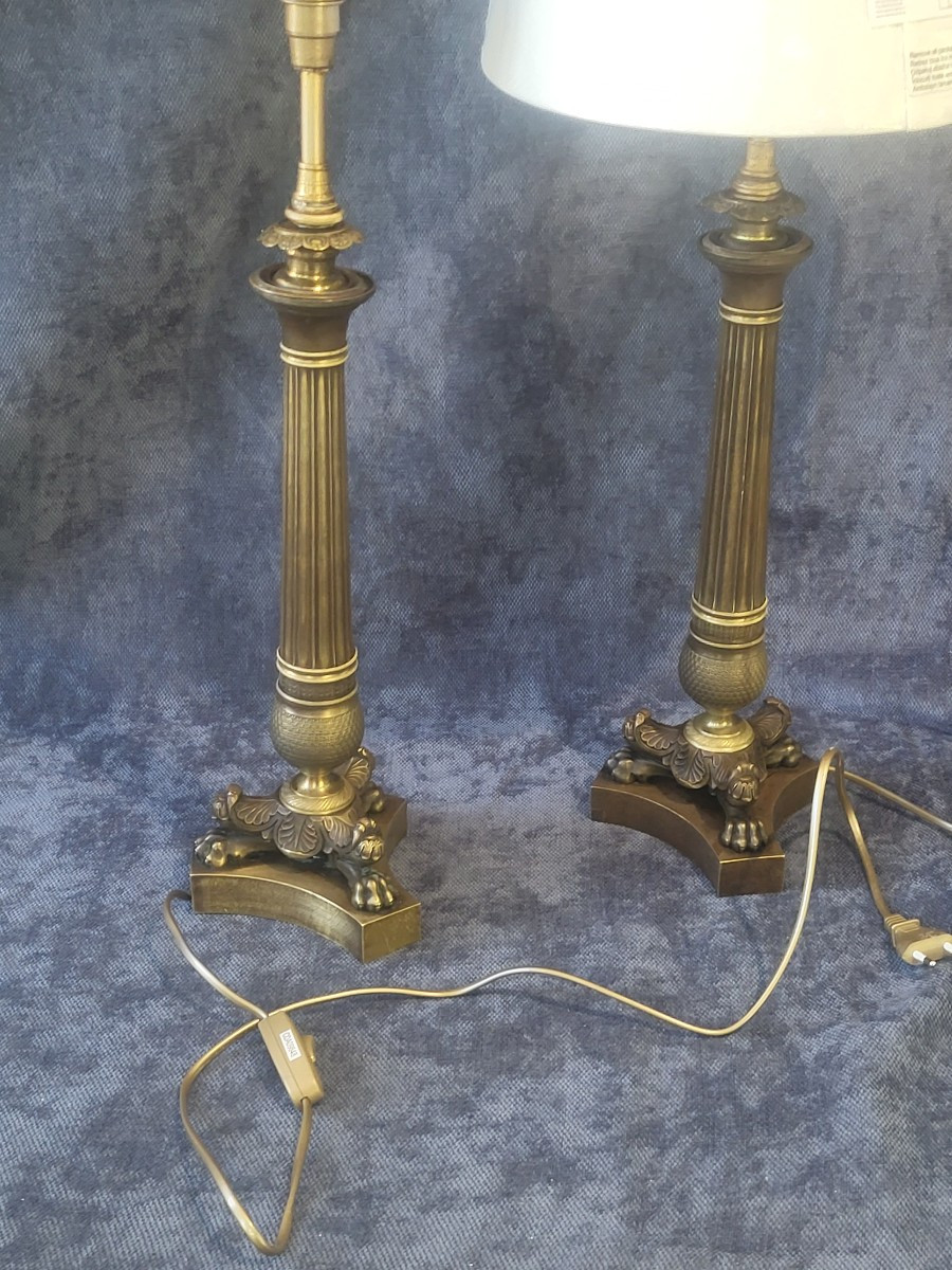 Pair Of Bronze Torch Lamps, Restoration Period, 19th Century-photo-4