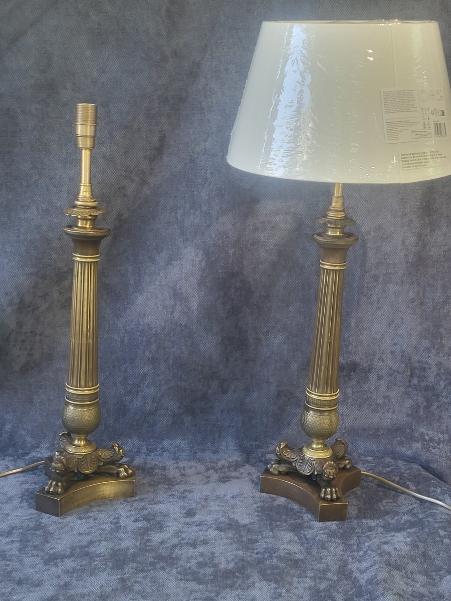 Pair Of Bronze Torch Lamps, Restoration Period, 19th Century-photo-5