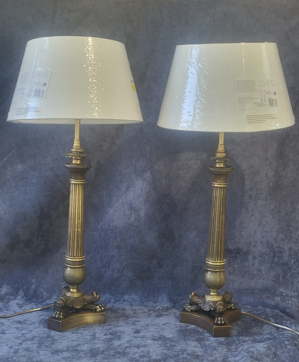 Pair Of Bronze Torch Lamps, Restoration Period, 19th Century