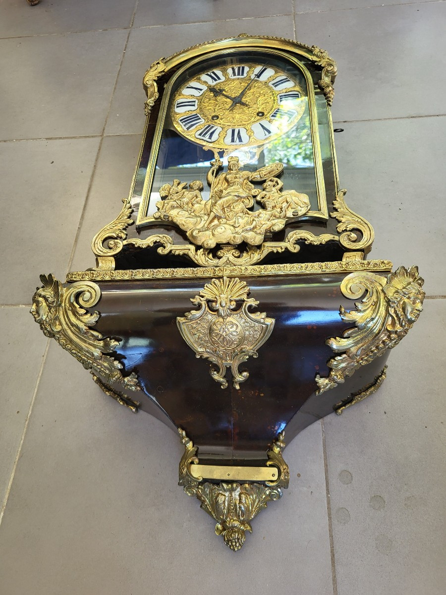 Large Cartel And Its Console In Tortoiseshell Marquetry Signed Clouzier In Paris Louisxiv Period-photo-3