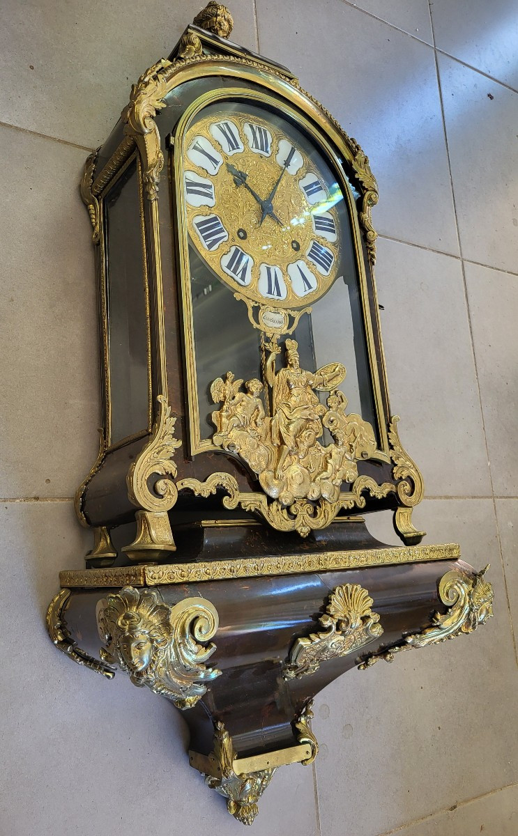 Large Cartel And Its Console In Tortoiseshell Marquetry Signed Clouzier In Paris Louisxiv Period-photo-1