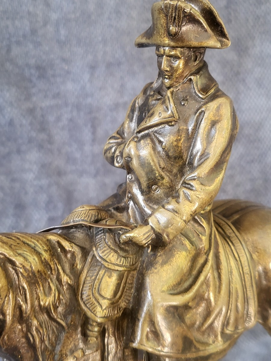 Bronze Sculpture With Gold Patina Napoleon I On Horseback 19th Century-photo-3