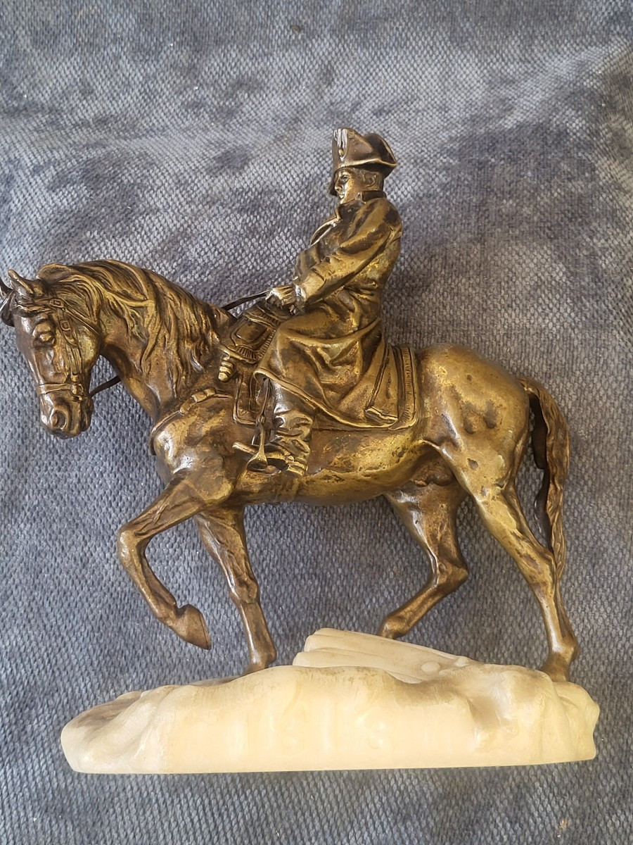 Bronze Sculpture With Gold Patina Napoleon I On Horseback 19th Century-photo-1